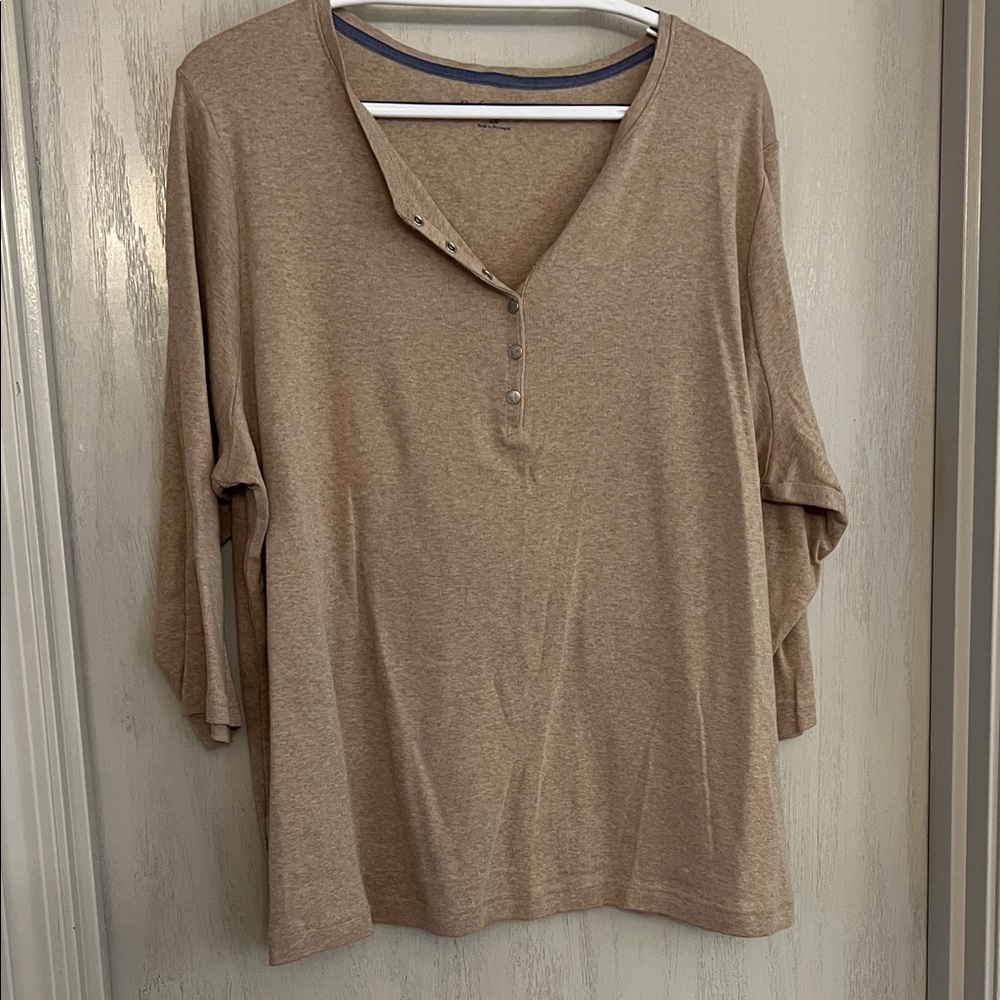 croft & barrow Tan Long-Sleeve Henley Top